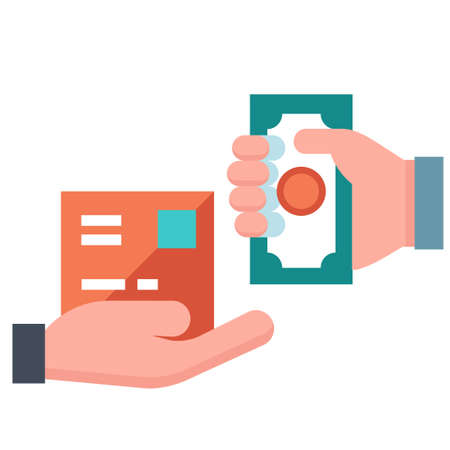 Hands with a money and goods vector illustration in flat color designのイラスト素材