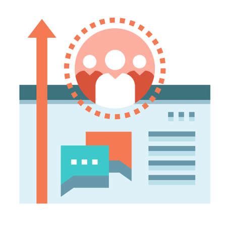 Screen and people icon with up arrow vector illustration in flat color design