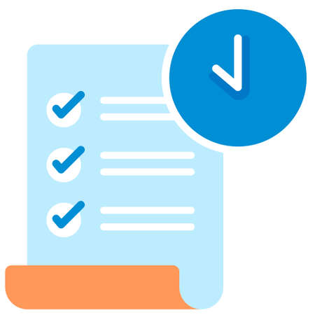 Check list with timer icon in flat color design vector illustrationのイラスト素材