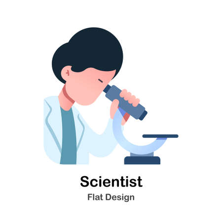 Scientist and microscope Flat Vector Illustrationのイラスト素材