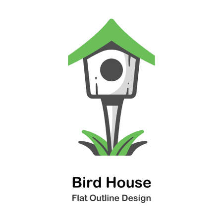 Bird house flat outline iconのイラスト素材
