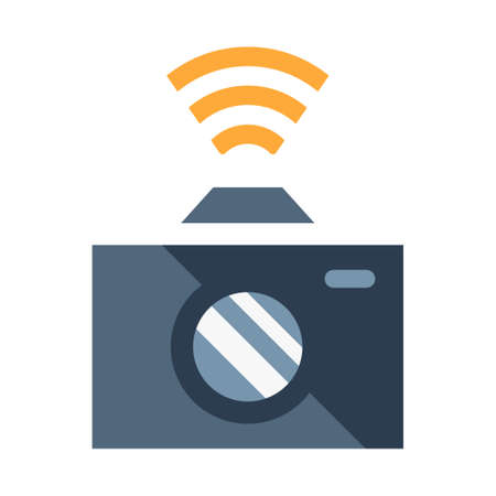 Camera with signal icon vector illustration in flat color design