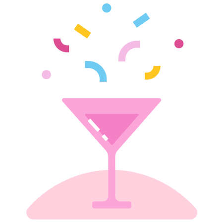 Wine glass with party popper icon vector illustration in flat color designのイラスト素材