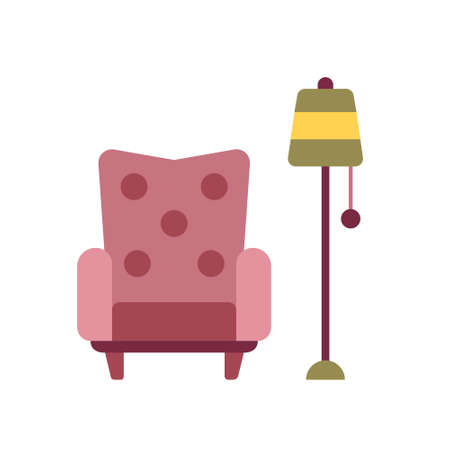 Armchair with lamp icon in flat color design vector illustrationのイラスト素材