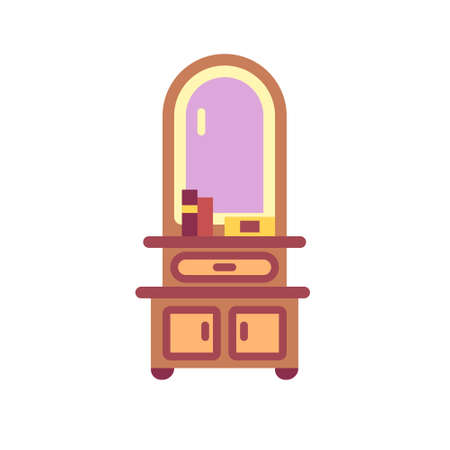 Dressing table with mirror icon in flat color design vector illustrationのイラスト素材