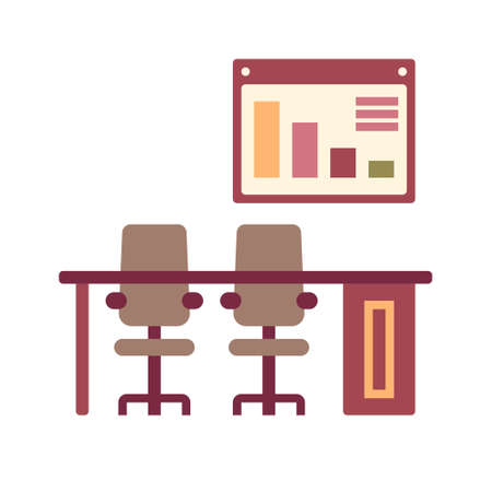 Conference table with chart on screen icon in flat color design vector illustrationのイラスト素材