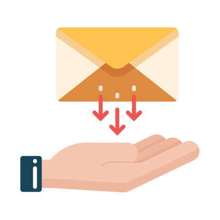 Hand and mail with down arrow vector illustration in flat color designのイラスト素材