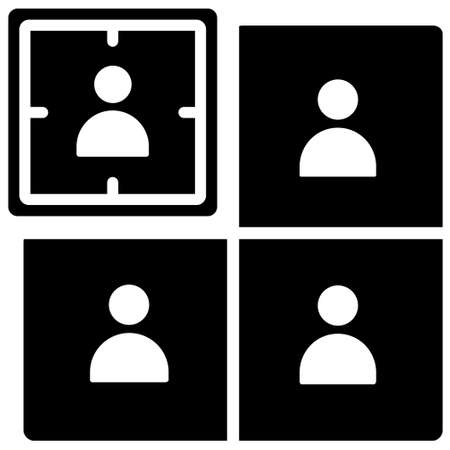 Four person icons with one target mark vector illustration in solid color designのイラスト素材