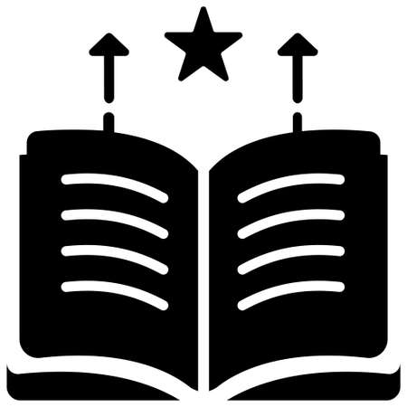 Book with star icon and up arrow vector illustration in solid color designのイラスト素材