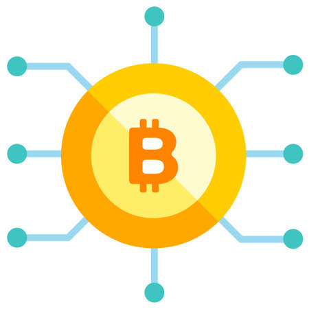 Bitcoin icon with circuit line vector illustration in flat color designのイラスト素材