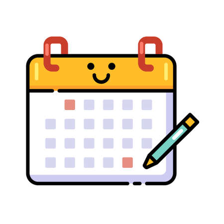 Smiley calendar icon in lineal color design vector illustrationのイラスト素材