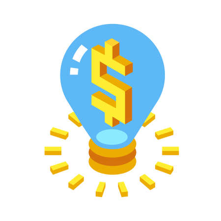 Dollar icon on light bulb vector illustration in isometric designのイラスト素材