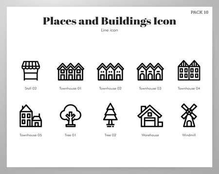 Places and buildings vector illustration in line stroke designのイラスト素材