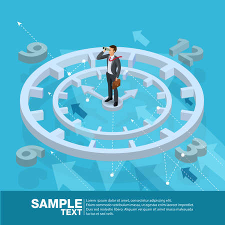 Future Business Leader Concept Finance Manager Business Man Stand on rocket.Flat Isometric People Executive Manager Vector Investor trader Business future vision Individual successのイラスト素材