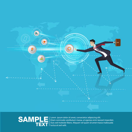 Future Business Leader Concept Finance Manager Business Man Stand on rocket.Flat Isometric People Executive Manager Vector Investor trader Business future vision Individual successのイラスト素材