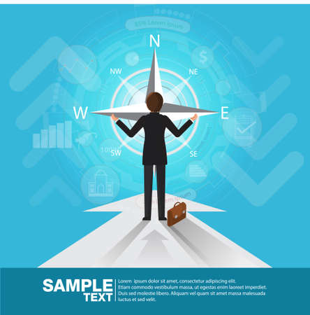 Future Business Leader Concept Finance Manager Business Man  Control compass .Flat Isometric Vector illustration.のイラスト素材