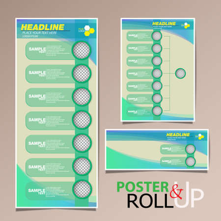 roll up and poster business brochure flyer banner design vertical template vector, cover presentation abstract geometric background, modern publication x-banner and flag-banner.のイラスト素材