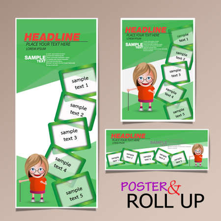 roll up and poster business brochure flyer banner design vertical template vector, cover presentation abstract geometric background, modern publication x-banner and flag-banner, layout in rectangle size.のイラスト素材