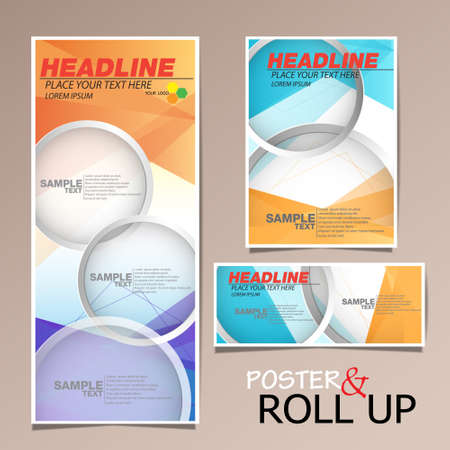 roll up and poster business brochure flyer banner design vertical template vector, cover presentation abstract geometric background, modern publication x-banner and flag-banner, layout in rectangle size.のイラスト素材
