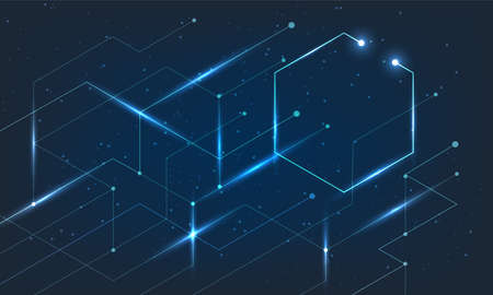 Abstract background concept linear and polygonal pattern shapes on dark blue background....