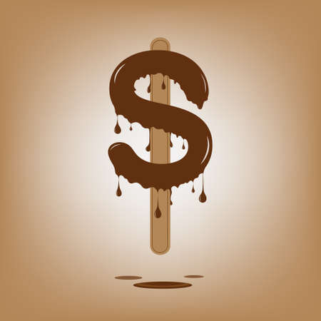 Ice-cream melt symbol dollar sign on Brown white backgroundのイラスト素材