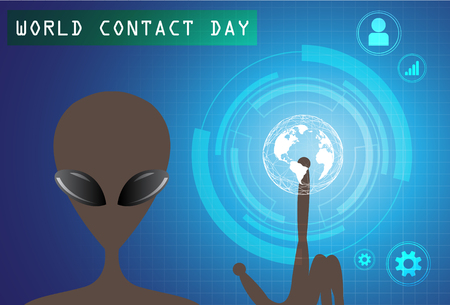 World Contact Day Vector illustration with alien pointing to earth.のイラスト素材