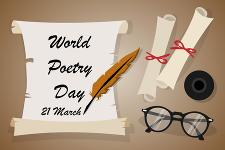 World poetry day written in paper with feather pen illustration.のイラスト素材