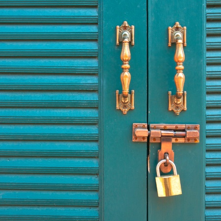 vintage locked wooden door 