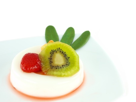 pudding with kiwi and strawberryの写真素材
