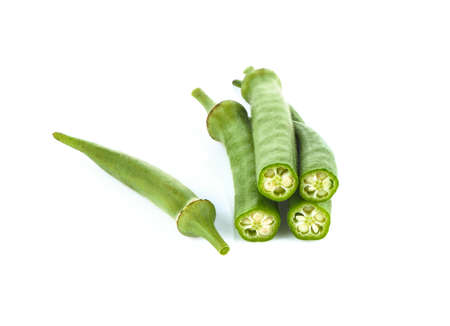 Okra on a white backgroundの写真素材