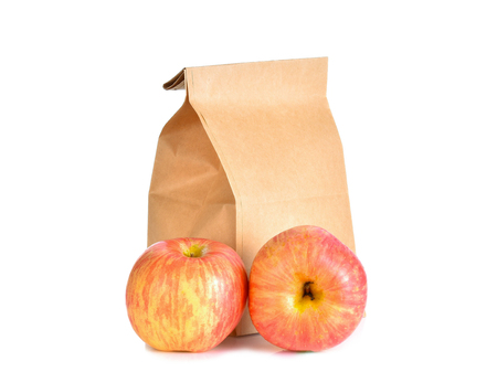 Apple paper bag on a white backgroundの写真素材
