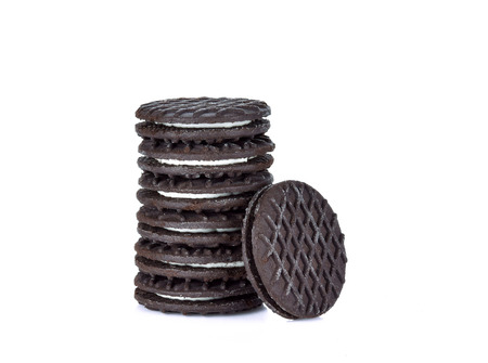 sandwich cookies with cream on white backgroundの写真素材