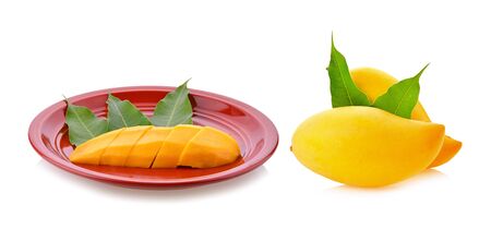 Ripe mango on white backgroundの写真素材