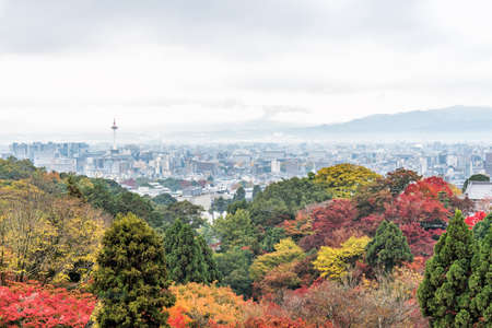 Aerial view of Kyoto City from Kiyomizu-dera in Autumn season, Japan.の写真素材