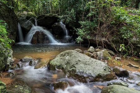 Krok-E-Dok waterfall and rain forest on mountain in Khao Yai National park, Thailand.の写真素材