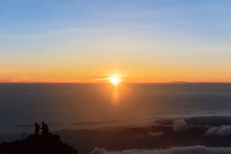 Sunrise at Mount Rinjani summit on morning. Lombok island, Indonesia.の写真素材
