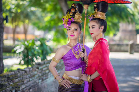 Thailand Lanna women dress .Thai woman dressing traditional. Wearing on important Day, New Year's Day/ Culture traditional Dayの写真素材