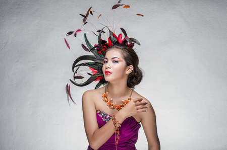 Closeup portrait of a beautiful young woman. Fashion art photoの写真素材