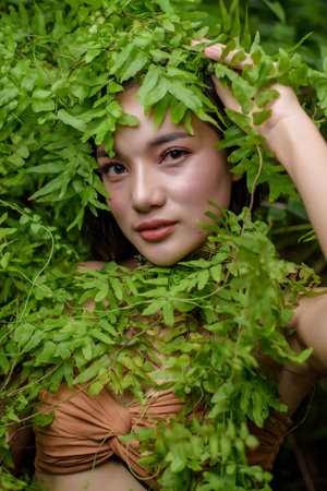 Portrait of beautiful woman in traditional costumes, Culture of Thailandの写真素材
