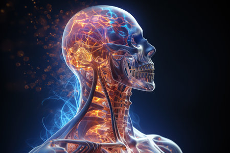 an abstract MRI scan showing a human full body, medical education. Generated with AIの素材