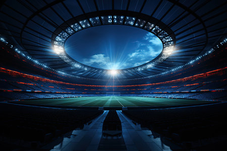 Football stadium at night. An imaginary stadium is modelled and rendered. Generated with AIの素材