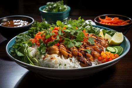 Kanom Jeen," Thai Rice Noodles, through, Delicate rice noodles adorned. Generated with AIの素材