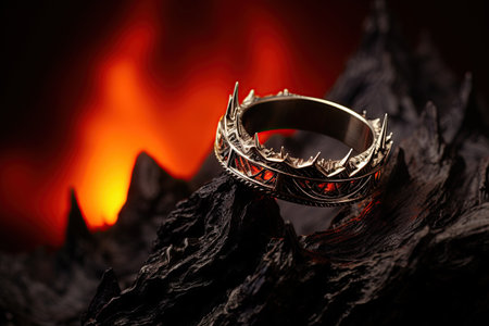 Inspiration from The Lord of the Rings.  Capture the tranquility of a majestic mountain range as the sun rises, Generated with AIの素材