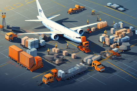 world of air cargo transportation. Depict a bustling airport tarmac with cargo planes of various sizes being loaded and unloaded.Generated with AIの素材
