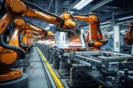 robot arms in the modern automotive industry. Generated with AIの素材