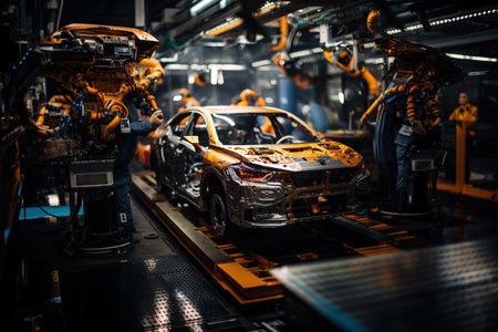 robot arms in the modern automotive industry. Generated with AIの素材