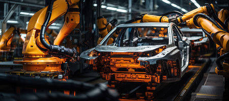robot arms in the modern automotive industry. Generated with AIの素材