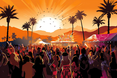 colorful and lively scene from the Coachella Music Festival.Generated with AIの素材