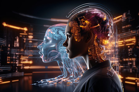 Visuals showcase AI-powered, data analysis, natural language processing, innovative ways AI is transforming industries and daily life,Generated with AIの素材