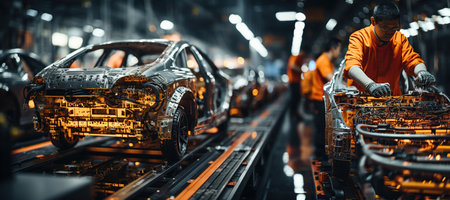 robot arms in the modern automotive industry. Generated with AIの素材